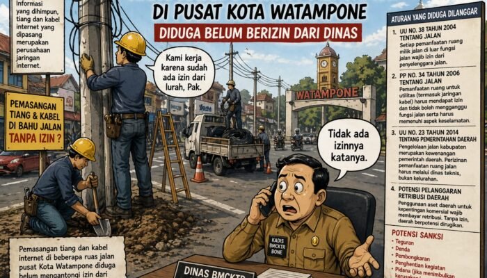 Ruang Jalan Dipakai Tanpa Izin? Tiang Internet di Bone Tuai Kritik